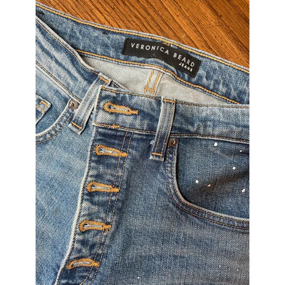 Veronica Beard Ines Paint Splatter 10.75" Cropped Girlfriend Jeans Size 26 - Picture 6 of 8